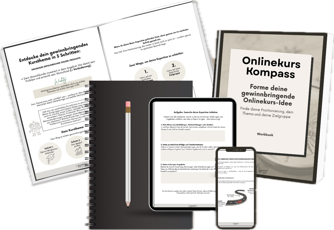 Onlinekurs-Kompass Workbook als Buch, Tablet und Handy